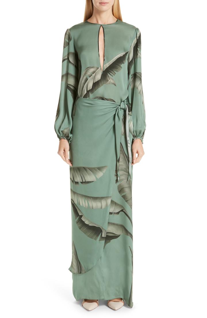 Women's Johanna Ortiz Palm Print Silk Maxi Dress - Green