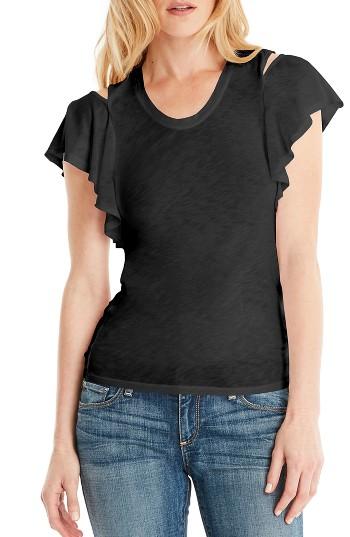 Women's Michael Stars Cutout Shoulder U-neck Tee, Size - Black