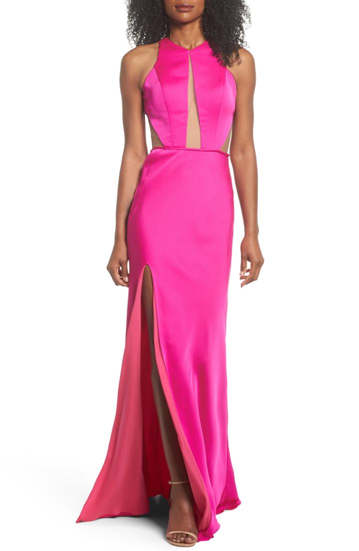 Women's Lulus Sequin Lace & Chiffon Halter Gown