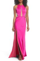 Women's Lulus Sequin Lace & Chiffon Halter Gown