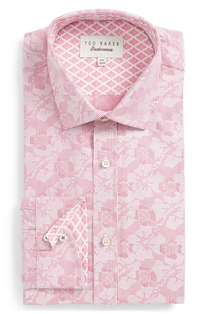 Men's Ted Baker London Orlov Trim Fit Floral Dress Shirt .5 34/35 - Pink