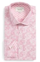 Men's Ted Baker London Orlov Trim Fit Floral Dress Shirt .5 34/35 - Pink
