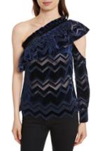 Women's Self-portrait Zigzag Embroidered Velvet Top