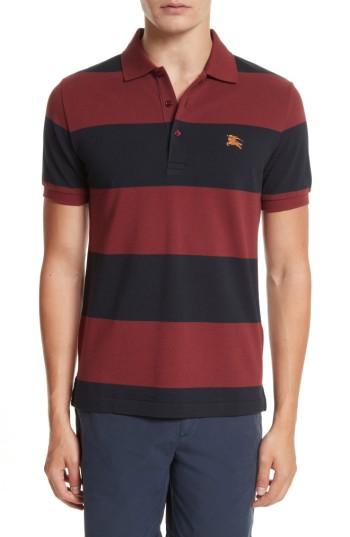 Men's Burberry Stepford Stripe Polo, Size - Burgundy