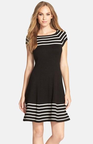 Women's Eliza J Stripe Knit Flared Dress - Black