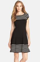 Women's Eliza J Stripe Knit Flared Dress - Black