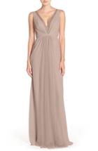 Women's Monique Lhuillier Bridesmaids Deep V-neck Chiffon & Tulle Gown - Grey