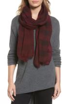 Women's Eileen Fisher Plaid Wool Scarf, Size - Red