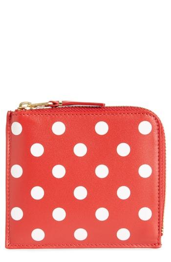 Men's Comme Des Garcons Dots Printed Leather Line Wallet - Red