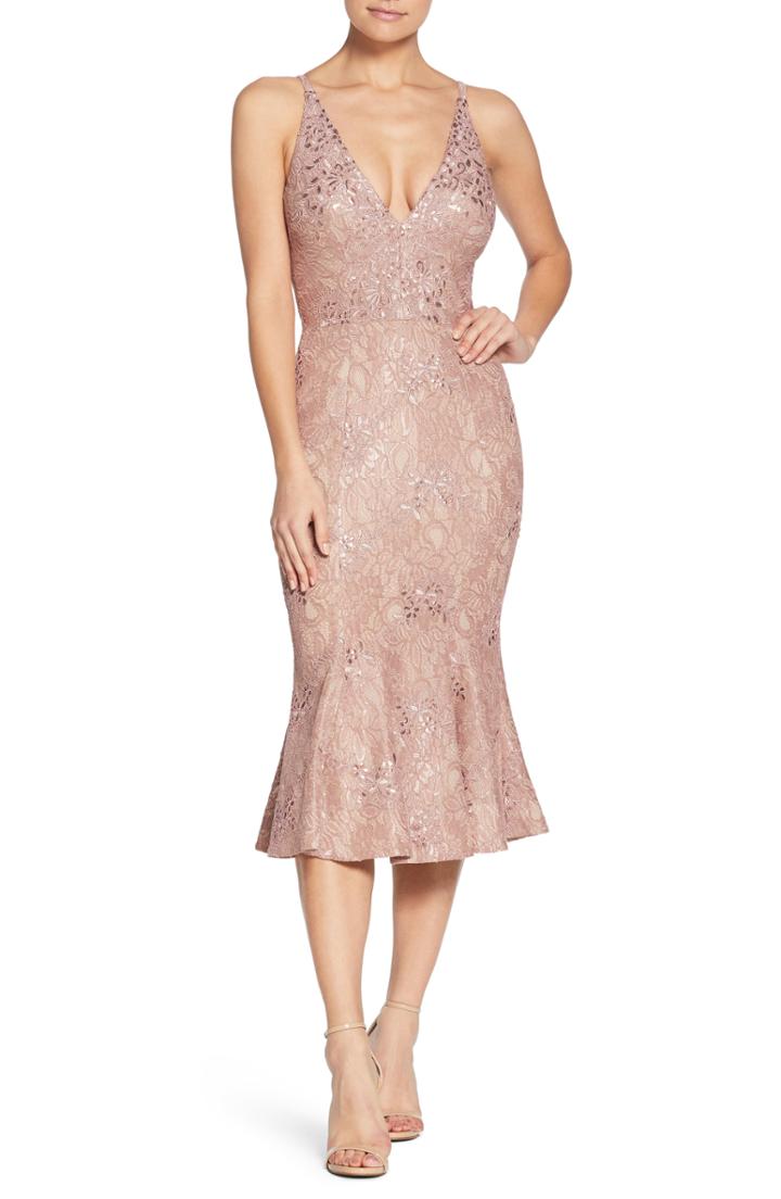 Women's Dress The Population Isabelle Plunge Neck Lace Trumpet Dress