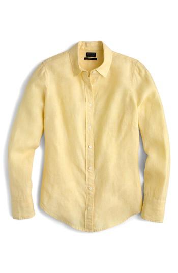 Women's J.crew Slim Perfect Cross Dyed Irish Linen Shirt - Yellow
