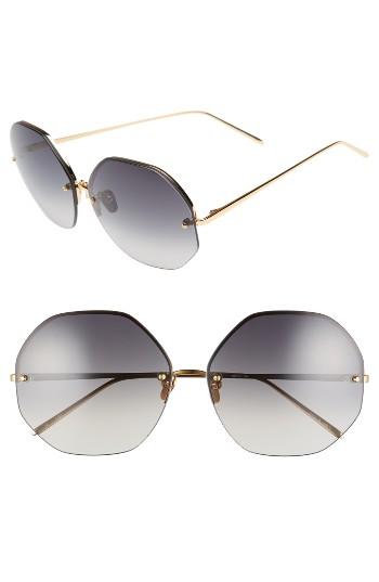 Women's Linda Farrow 63mm Semi Rimless Round Titanium Sunglasses - Yellow Gold/ Grey