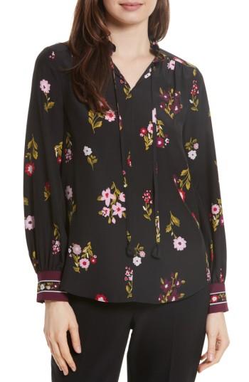 Women's Kate Spade New York In Bloom Silk Top, Size - Black