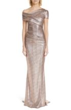 Women's Talbot Runhof Copper Foil Scuba Jersey Trumpet Gown