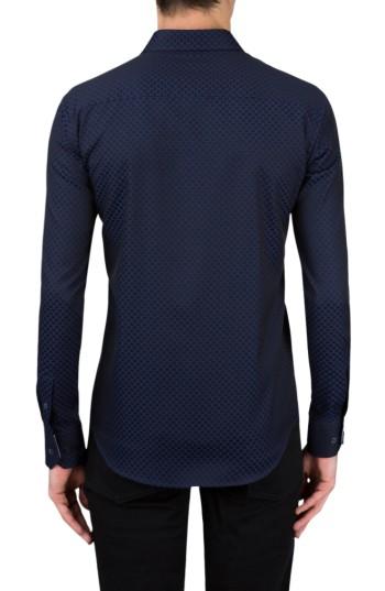 Men's Bugatchi Shaped Fit Rectangle Jacquard Sport Shirt - Blue