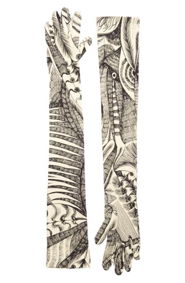 Women's Dries Van Noten Tattoo Print Gloves - Ivory