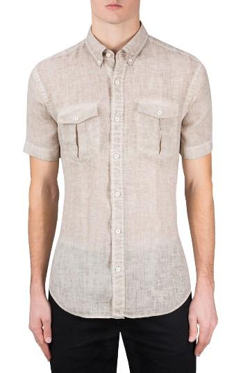 Men's Bugatchi Shaped Fit Linen Sport Shirt - Beige