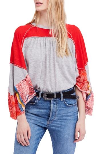 Women's Free People Friday Fever Pattern Mix Top - Grey