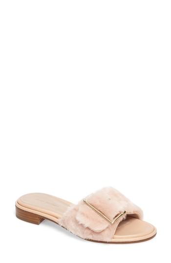 Women's Stuart Weitzman Fuzzywuz Genuine Shearling Slide Sandal .5 M - Beige