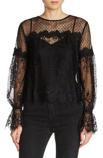 Women's Maje Larita Lace & Swiss Dot Top - Black