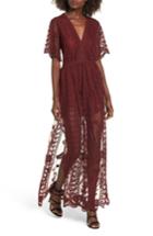 Women's Socialite Lace Overlay Romper - Burgundy