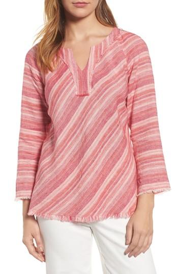Women's Nic+zoe Sahara Sunset Split Neck Linen Top - Pink