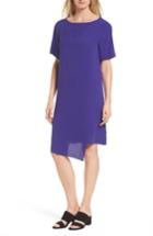 Women's Eileen Fisher Asymmetrical Silk Shift Dress, Size - Purple