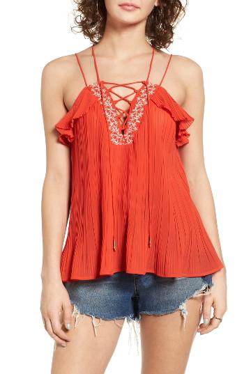 Women's Moon River Lace-up Pleated Tank