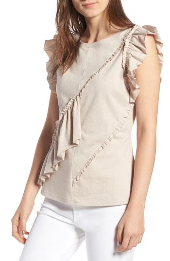 Women's Chelsea28 Asymmetrical Ruffle Top, Size - Beige