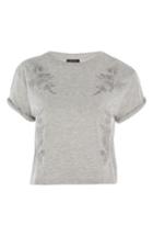Women's Topshop Embroidered Crop Tee Us (fits Like 2-4) - Grey