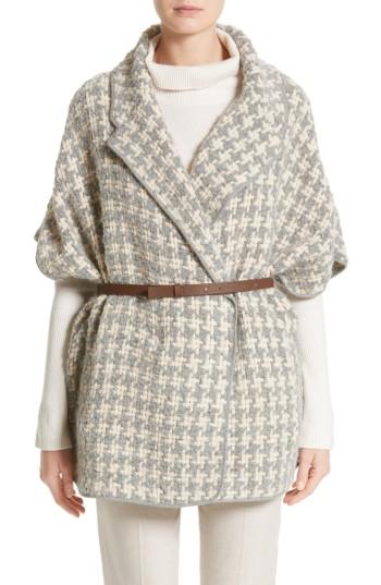 Women's Fabiana Filippi Houndstooth Belted Cape, Size - Grey