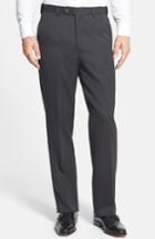 Men's Berle Self Sizer Waist Flat Front Wool Gabardine Trousers X Unhemmed - Black