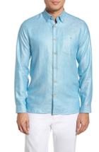 Men's Ted Baker London Herringbone Cotton & Linen Sport Shirt (l) - Blue