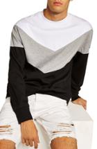 Men's Topman Chevron Colorblock Sweatshirt, Size - Black