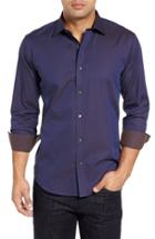 Men's Bugatchi Check Shaped Fit Sport Shirt - Blue