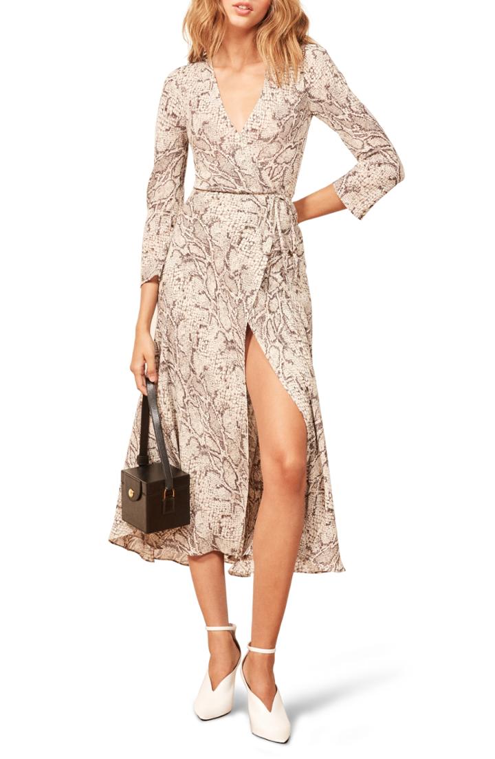 Women's Reformation Jaz Wrap Midi Dress - Grey