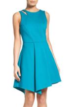 Women's Adelyn Rae Asymmetrical Ponte Fit & Flare Dress - Blue