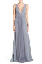 Women's Monique Lhuillier Bridesmaids Deep V-neck Chiffon & Tulle Gown - Metallic