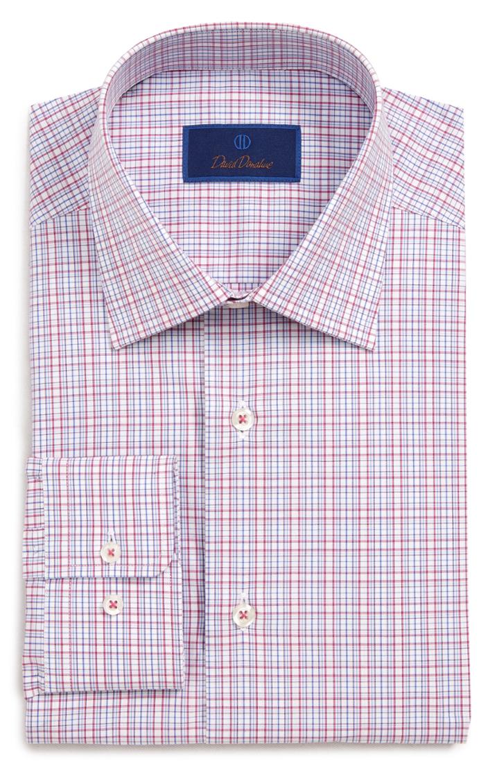 Men's David Donahue Trim Fit Plaid Dress Shirt .5 - 32/33 - Pink
