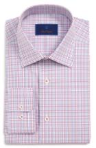 Men's David Donahue Trim Fit Plaid Dress Shirt .5 - 32/33 - Pink