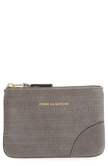 Men's Comme Des Garcons Embossed Leather Top Zip Pouch Wallet - Grey