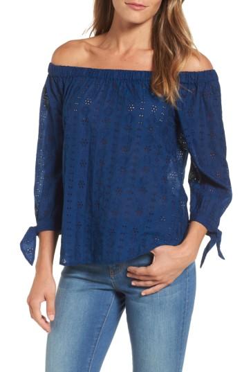 Women's Lucky Brand Schiffli Off The Shoulder Top - Blue