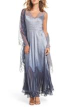 Petite Women's Komarov Ombre Tiered A-line Maxi Dress With Shawl P - Blue