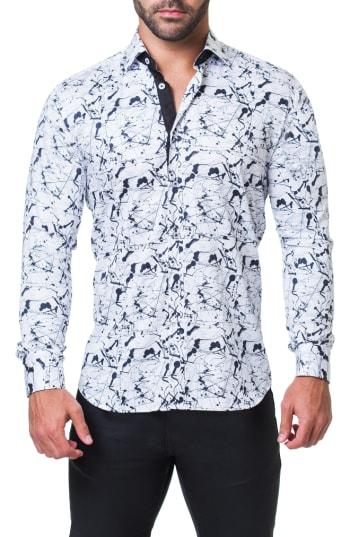Men's Maceoo Fibonacci Haring Trim Fit Print Sport Shirt (s) - White