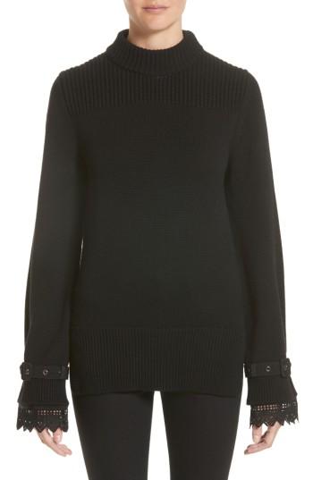 Women's Moncler Girocollo Lace Cuff Wool Sweater - Ivory