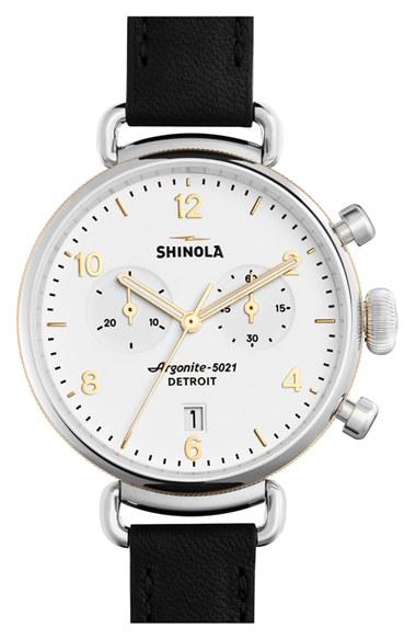Women's Shinola 'the Canfield Chrono' Leather Strap Watch, 38mm