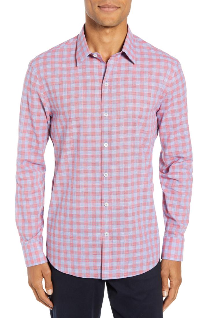 Men's Zachary Prell Delrio Regular Fit Gingham Sport Shirt - Red