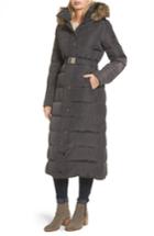 Women's Michael Michael Kors Water Resistant Maxi Puffer Coat With Detachable Hood And Faux Fur Trim - Grey