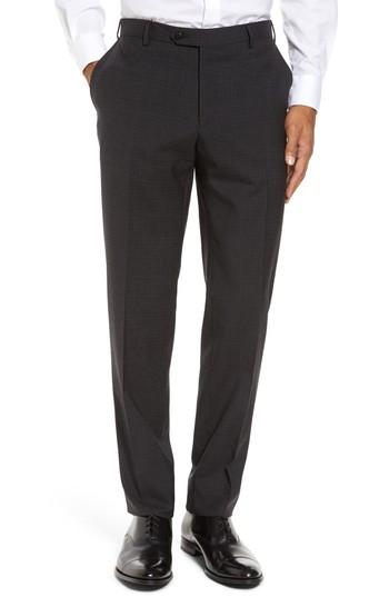 Men's Pal Zileri Marzotto Flat Front Check Wool Trousers Us/ 48 Eu - Grey