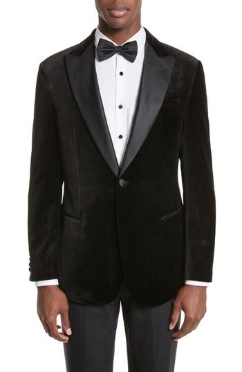 Men's Armani Collezioni Trim Fit Velvet Dinner Jacket Us / 52 Eu R - Black